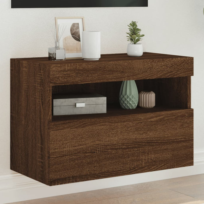 Comodă TV de perete cu lumini LED, stejar maro, 60x30x40 cm - WALTI WALTI