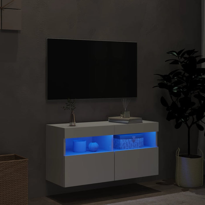 Comodă TV de perete cu lumini LED, alb, 80x30x40 cm - WALTI WALTI