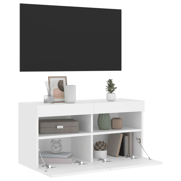 Comodă TV de perete cu lumini LED, alb, 80x30x40 cm - WALTI WALTI