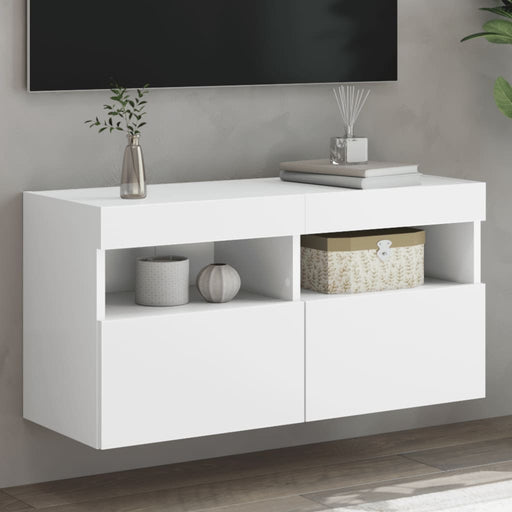 Comodă TV de perete cu lumini LED, alb, 80x30x40 cm - WALTI WALTI
