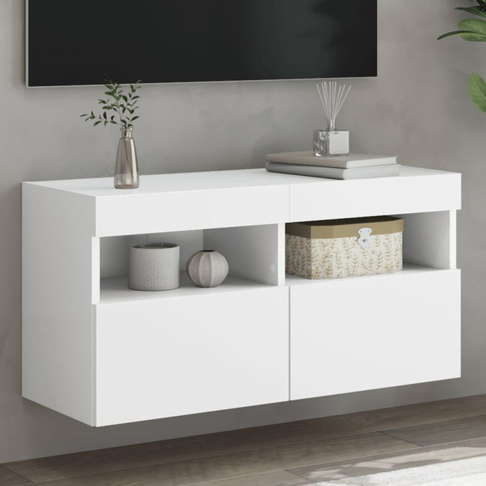 Comodă TV de perete cu lumini LED, alb, 80x30x40 cm - WALTI WALTI