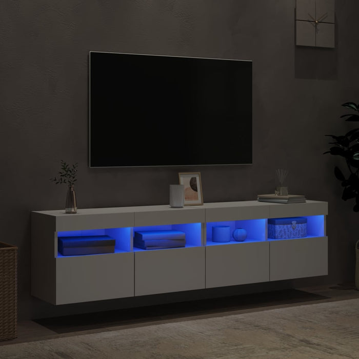Comode TV de perete cu lumini LED, 2 buc., alb, 80x30x40 cm - WALTI WALTI