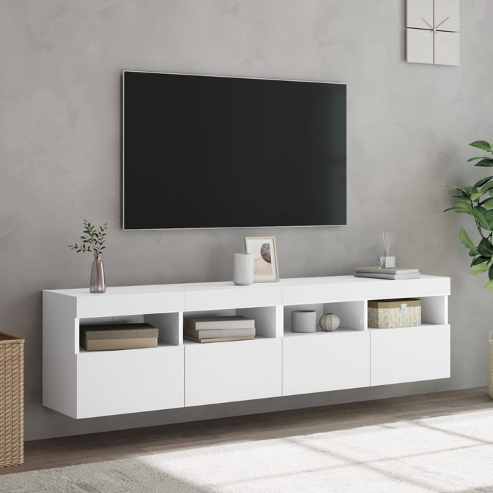 Comode TV de perete cu lumini LED, 2 buc., alb, 80x30x40 cm - WALTI WALTI