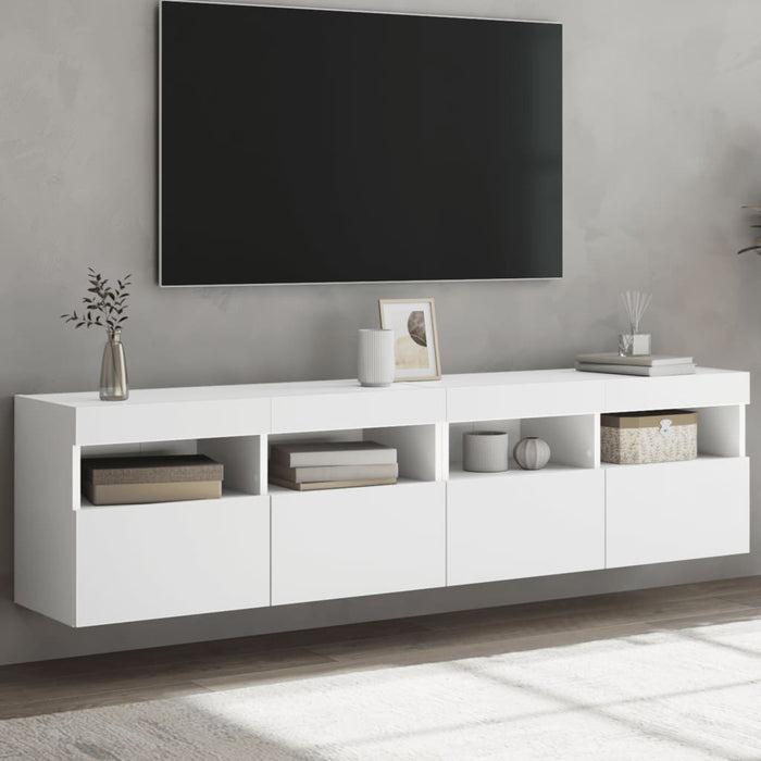 Comode TV de perete cu lumini LED, 2 buc., alb, 80x30x40 cm - WALTI WALTI