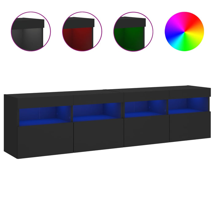 Comode TV de perete cu lumini LED, 2 buc., negru, 80x30x40 cm WALTI