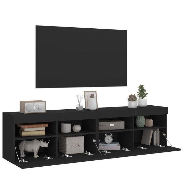 Comode TV de perete cu lumini LED, 2 buc., negru, 80x30x40 cm WALTI