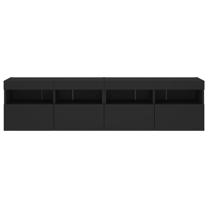 Comode TV de perete cu lumini LED, 2 buc., negru, 80x30x40 cm WALTI