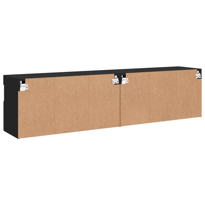 Comode TV de perete cu lumini LED, 2 buc., negru, 80x30x40 cm WALTI