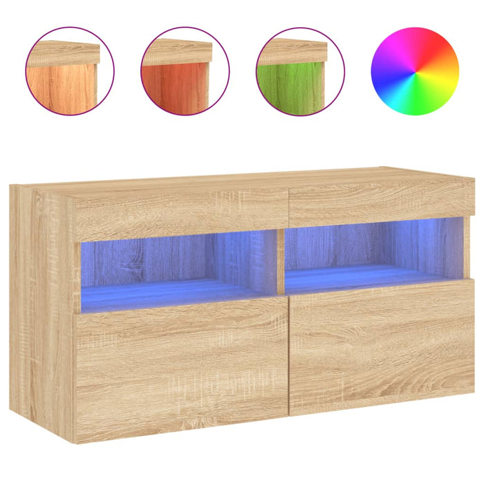 Comodă TV de perete cu lumini LED, stejar sonoma, 80x30x40 cm - WALTI WALTI