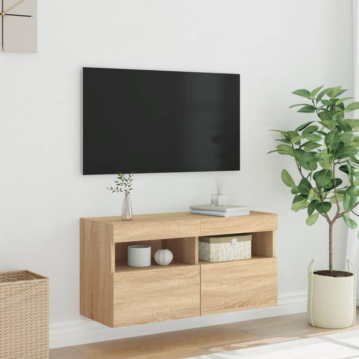 Comodă TV de perete cu lumini LED, stejar sonoma, 80x30x40 cm - WALTI WALTI
