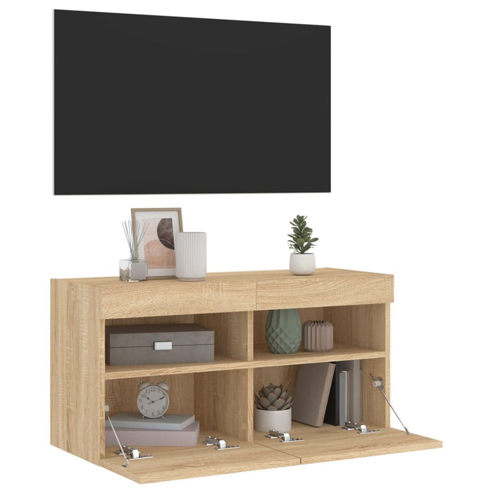 Comodă TV de perete cu lumini LED, stejar sonoma, 80x30x40 cm - WALTI WALTI