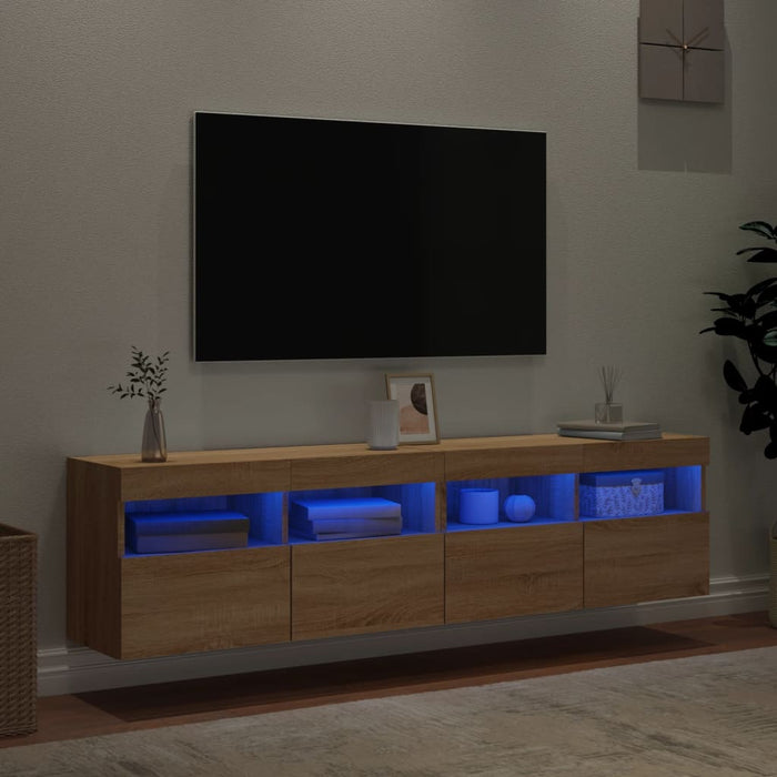 Comodă TV de perete cu LED, 2 buc. stejar sonoma, 80x30x40 cm - WALTI WALTI