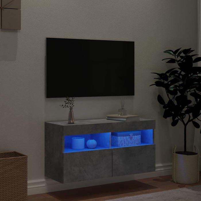 Comodă TV de perete cu lumini LED, gri beton, 80x30x40 cm - WALTI WALTI