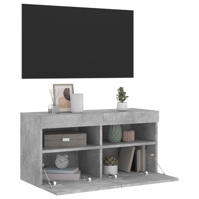 Comodă TV de perete cu lumini LED, gri beton, 80x30x40 cm - WALTI WALTI