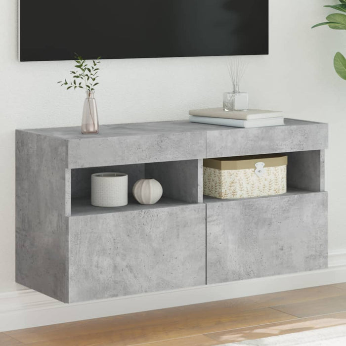 Comodă TV de perete cu lumini LED, gri beton, 80x30x40 cm - WALTI WALTI