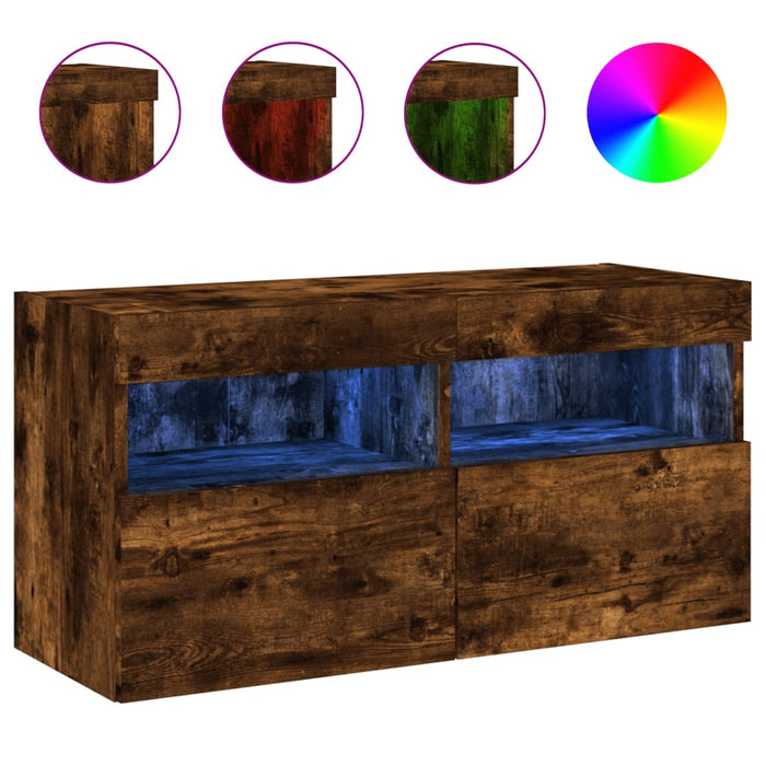 Comodă TV de perete cu lumini LED, stejar fumuriu, 80x30x40 cm - WALTI WALTI