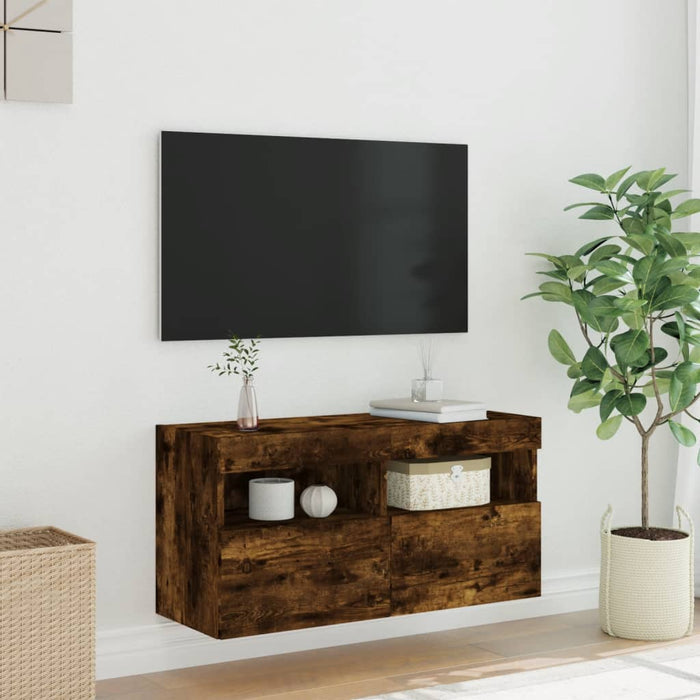Comodă TV de perete cu lumini LED, stejar fumuriu, 80x30x40 cm - WALTI WALTI