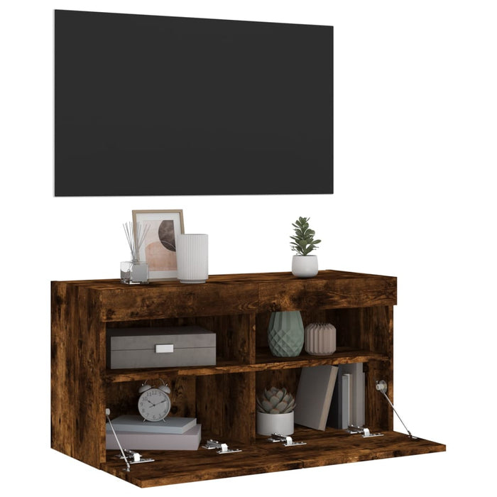 Comodă TV de perete cu lumini LED, stejar fumuriu, 80x30x40 cm - WALTI WALTI