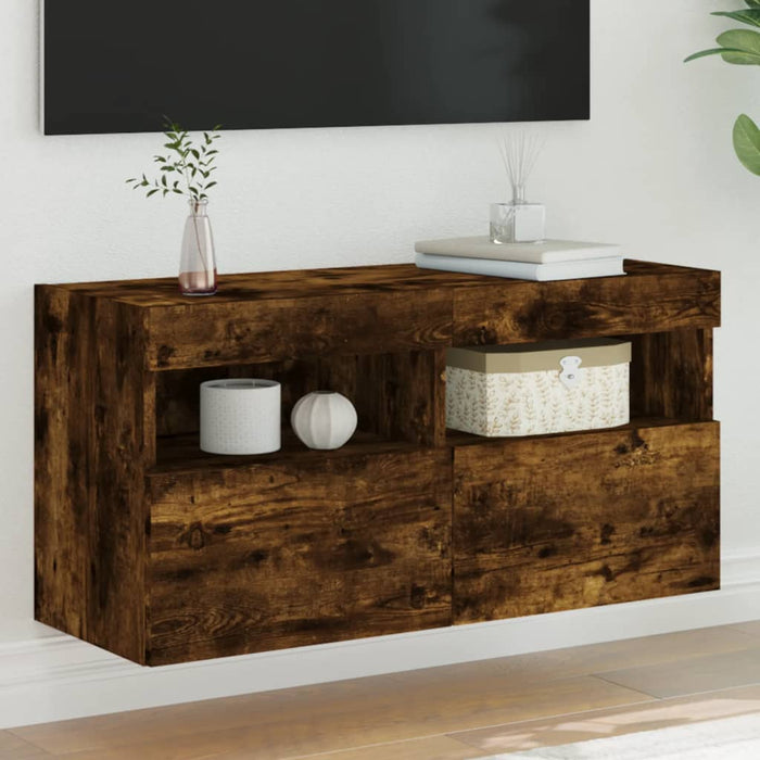 Comodă TV de perete cu lumini LED, stejar fumuriu, 80x30x40 cm - WALTI WALTI