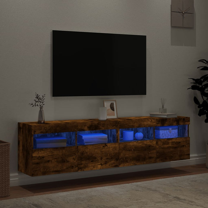 Comodă TV de perete cu LED, 2 buc. stejar fumuriu, 80x30x40 cm WALTI