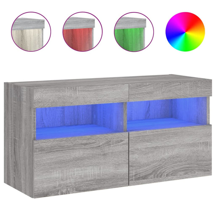 Comodă TV de perete cu lumini LED, gri sonoma, 80x30x40 cm - WALTI WALTI