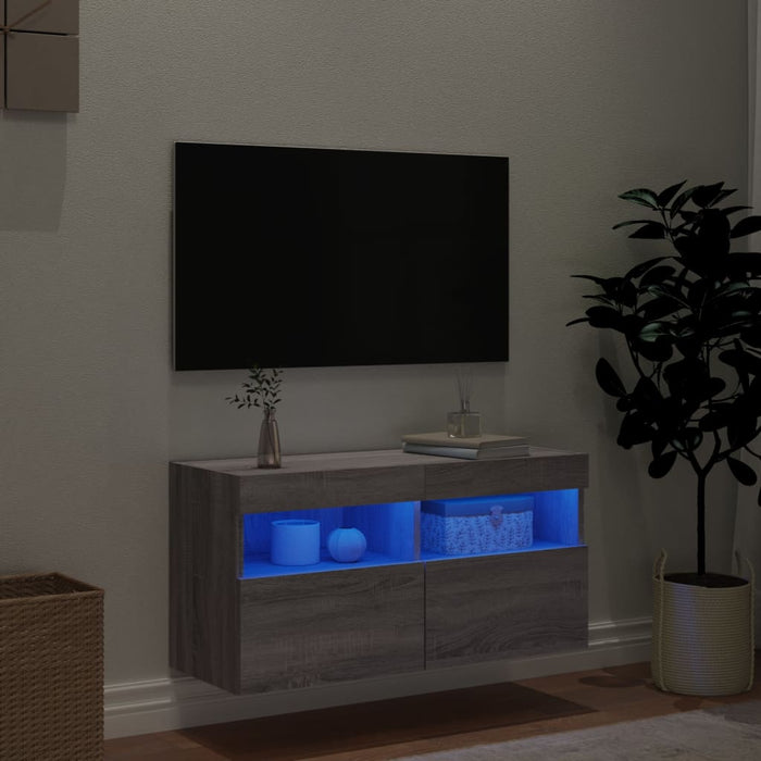 Comodă TV de perete cu lumini LED, gri sonoma, 80x30x40 cm - WALTI WALTI