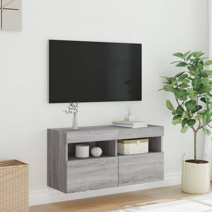 Comodă TV de perete cu lumini LED, gri sonoma, 80x30x40 cm - WALTI WALTI