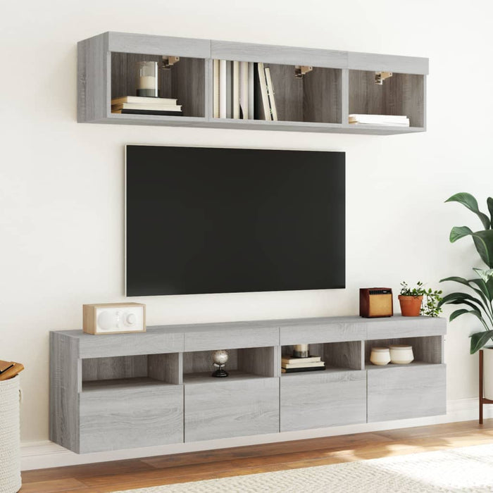 Comodă TV de perete cu lumini LED, gri sonoma, 80x30x40 cm - WALTI WALTI
