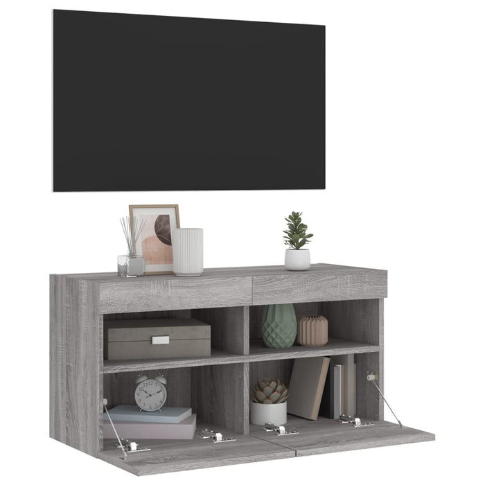 Comodă TV de perete cu lumini LED, gri sonoma, 80x30x40 cm - WALTI WALTI