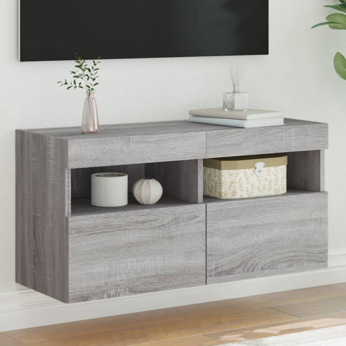 Comodă TV de perete cu lumini LED, gri sonoma, 80x30x40 cm - WALTI WALTI