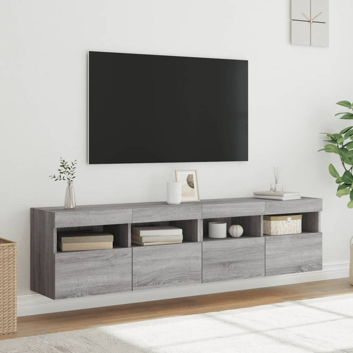 Comodă TV de perete cu LED, 2 buc, gri sonoma, 80x30x40 cm WALTI
