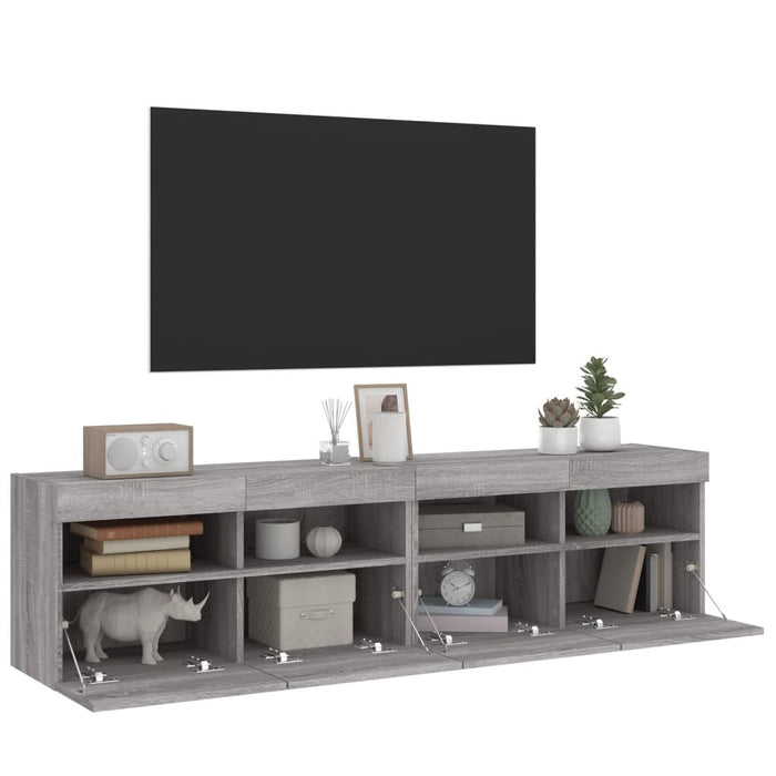 Comodă TV de perete cu LED, 2 buc, gri sonoma, 80x30x40 cm WALTI
