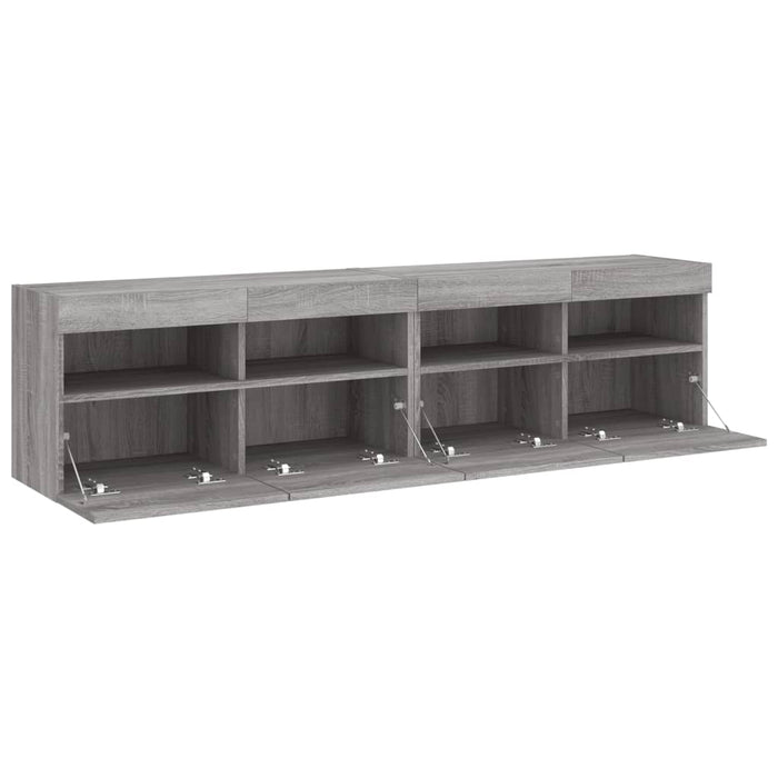 Comodă TV de perete cu LED, 2 buc, gri sonoma, 80x30x40 cm WALTI