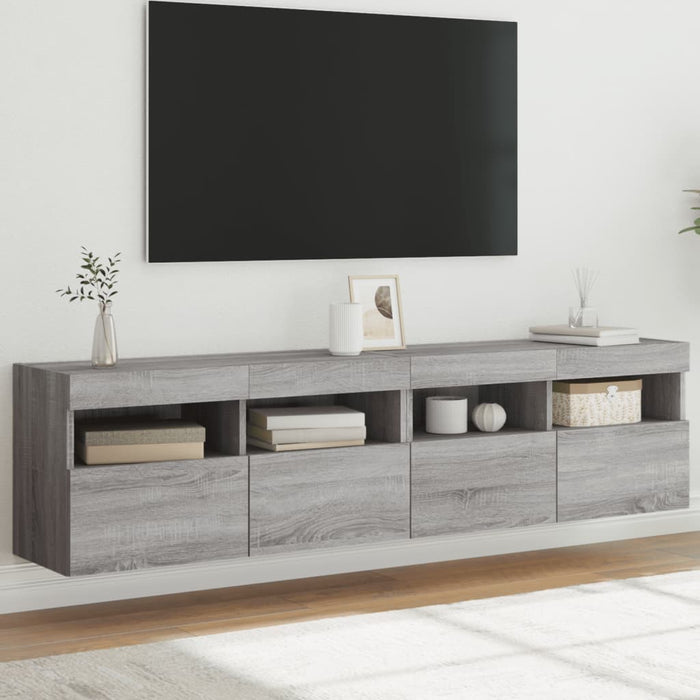 Comodă TV de perete cu LED, 2 buc, gri sonoma, 80x30x40 cm WALTI