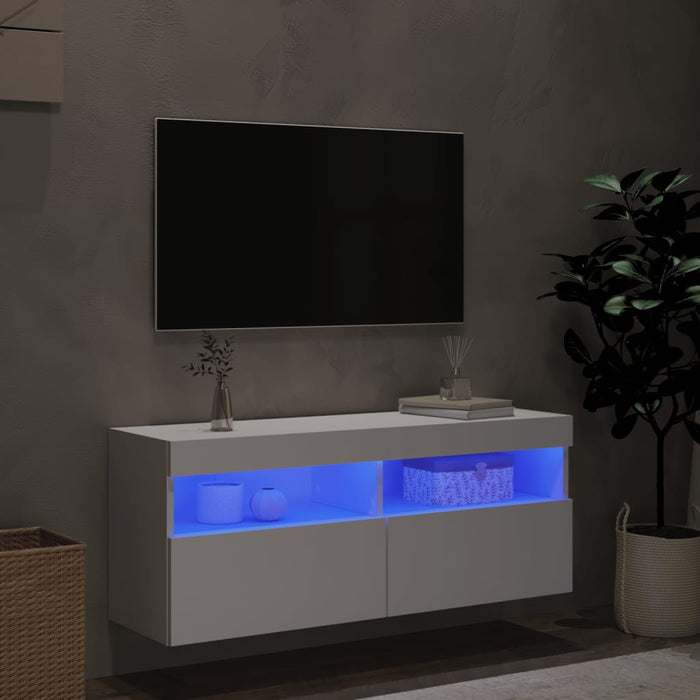 Comodă TV de perete cu lumini LED, alb, 100x30x40 cm - WALTI WALTI