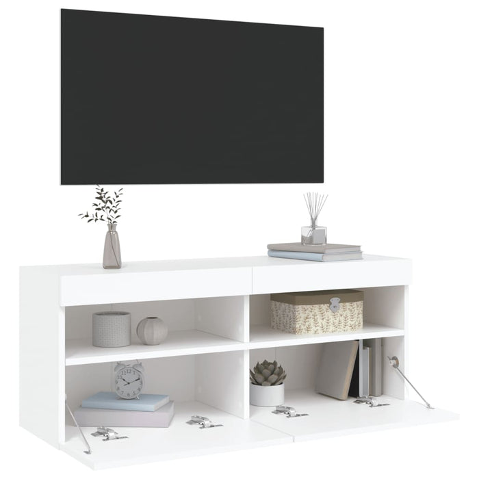 Comodă TV de perete cu lumini LED, alb, 100x30x40 cm - WALTI WALTI
