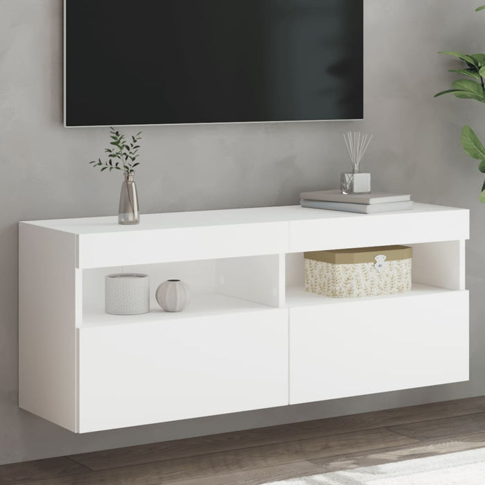Comodă TV de perete cu lumini LED, alb, 100x30x40 cm - WALTI WALTI