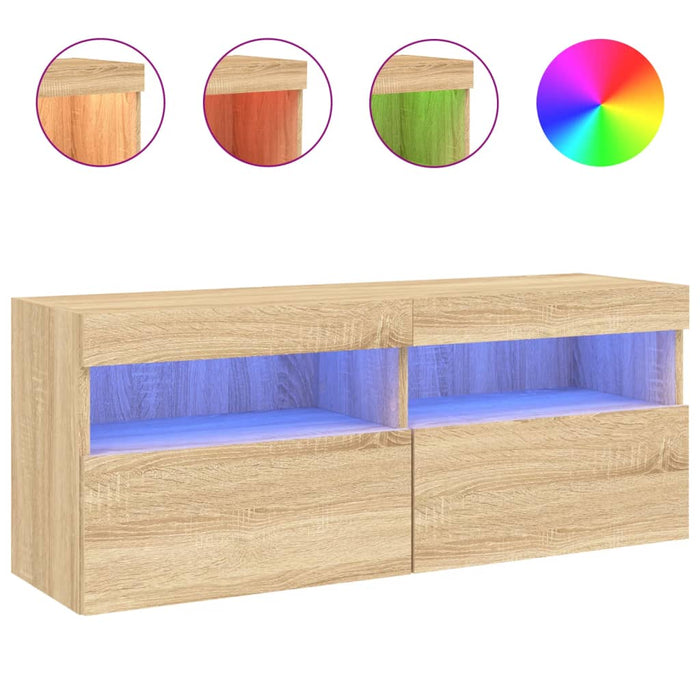 Comodă TV de perete cu lumini LED, stejar sonoma, 100x30x40 cm - WALTI WALTI