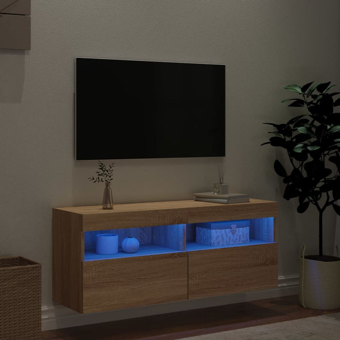Comodă TV de perete cu lumini LED, stejar sonoma, 100x30x40 cm - WALTI WALTI