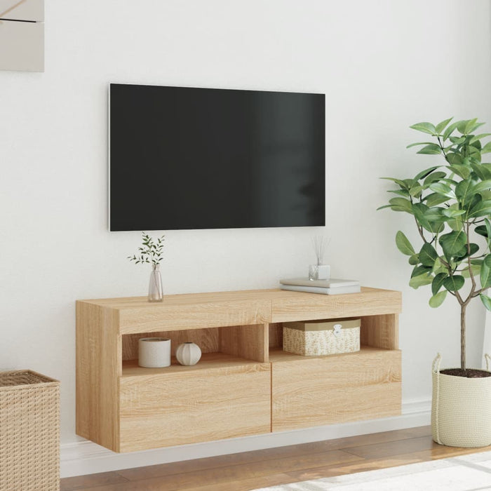 Comodă TV de perete cu lumini LED, stejar sonoma, 100x30x40 cm - WALTI WALTI
