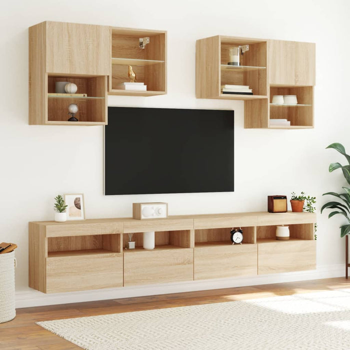 Comodă TV de perete cu lumini LED, stejar sonoma, 100x30x40 cm - WALTI WALTI