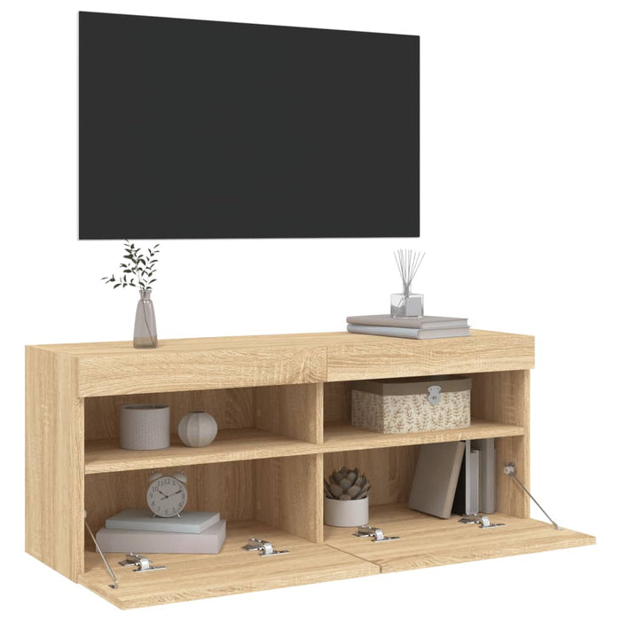 Comodă TV de perete cu lumini LED, stejar sonoma, 100x30x40 cm - WALTI WALTI