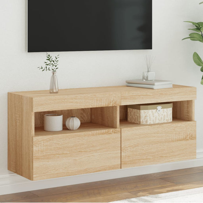 Comodă TV de perete cu lumini LED, stejar sonoma, 100x30x40 cm - WALTI WALTI