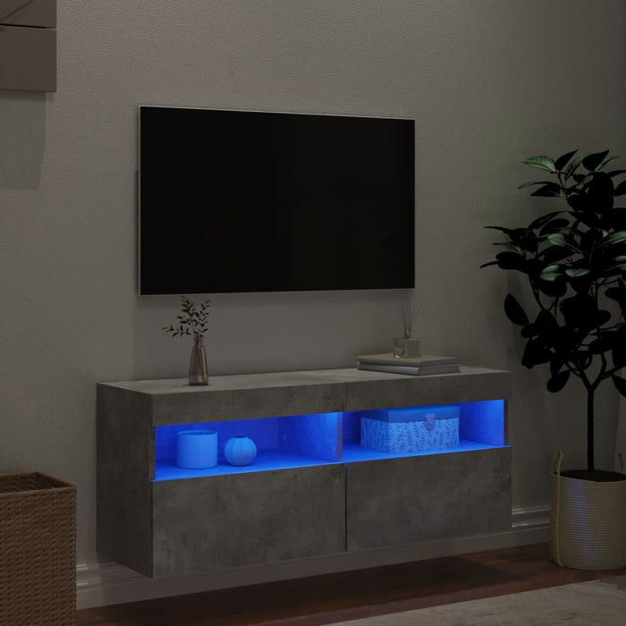 Comodă TV de perete cu lumini LED, gri beton, 100x30x40 cm - WALTI WALTI