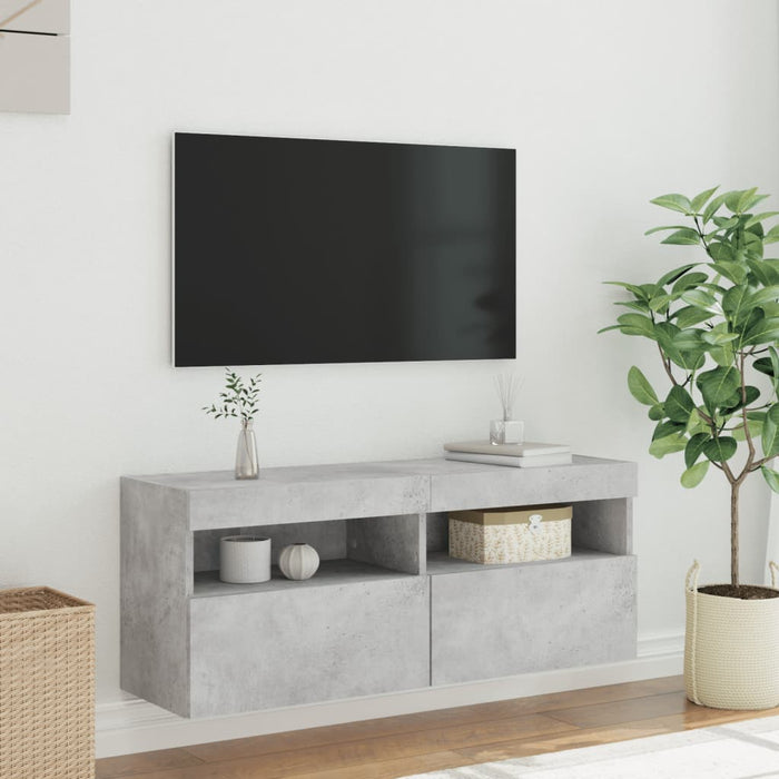 Comodă TV de perete cu lumini LED, gri beton, 100x30x40 cm - WALTI WALTI