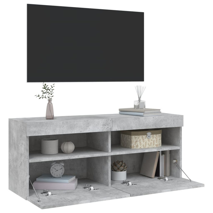 Comodă TV de perete cu lumini LED, gri beton, 100x30x40 cm - WALTI WALTI