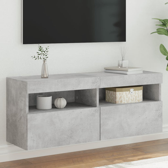 Comodă TV de perete cu lumini LED, gri beton, 100x30x40 cm - WALTI WALTI