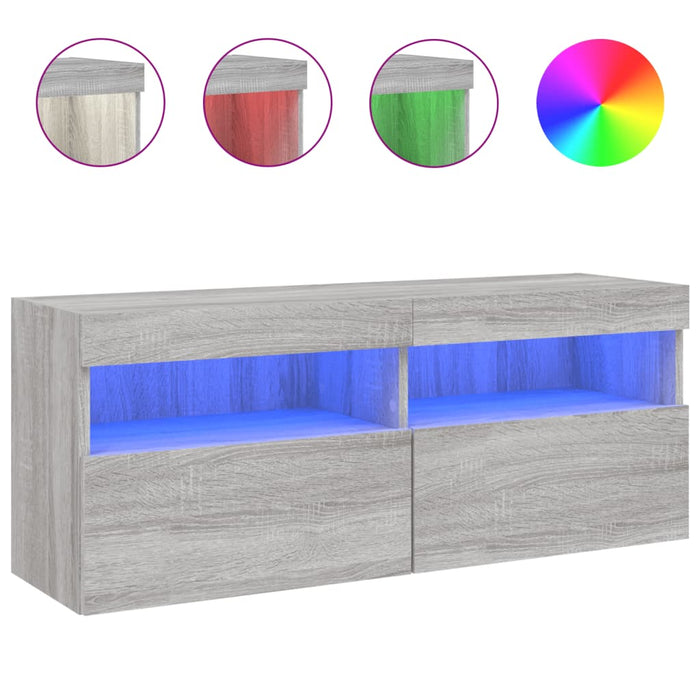 Comodă TV de perete cu lumini LED, gri sonoma, 100x30x40 cm - WALTI WALTI