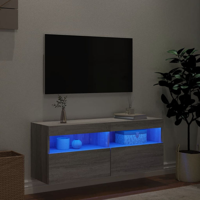 Comodă TV de perete cu lumini LED, gri sonoma, 100x30x40 cm - WALTI WALTI