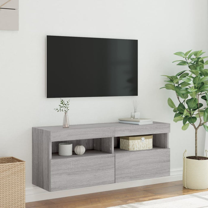 Comodă TV de perete cu lumini LED, gri sonoma, 100x30x40 cm - WALTI WALTI